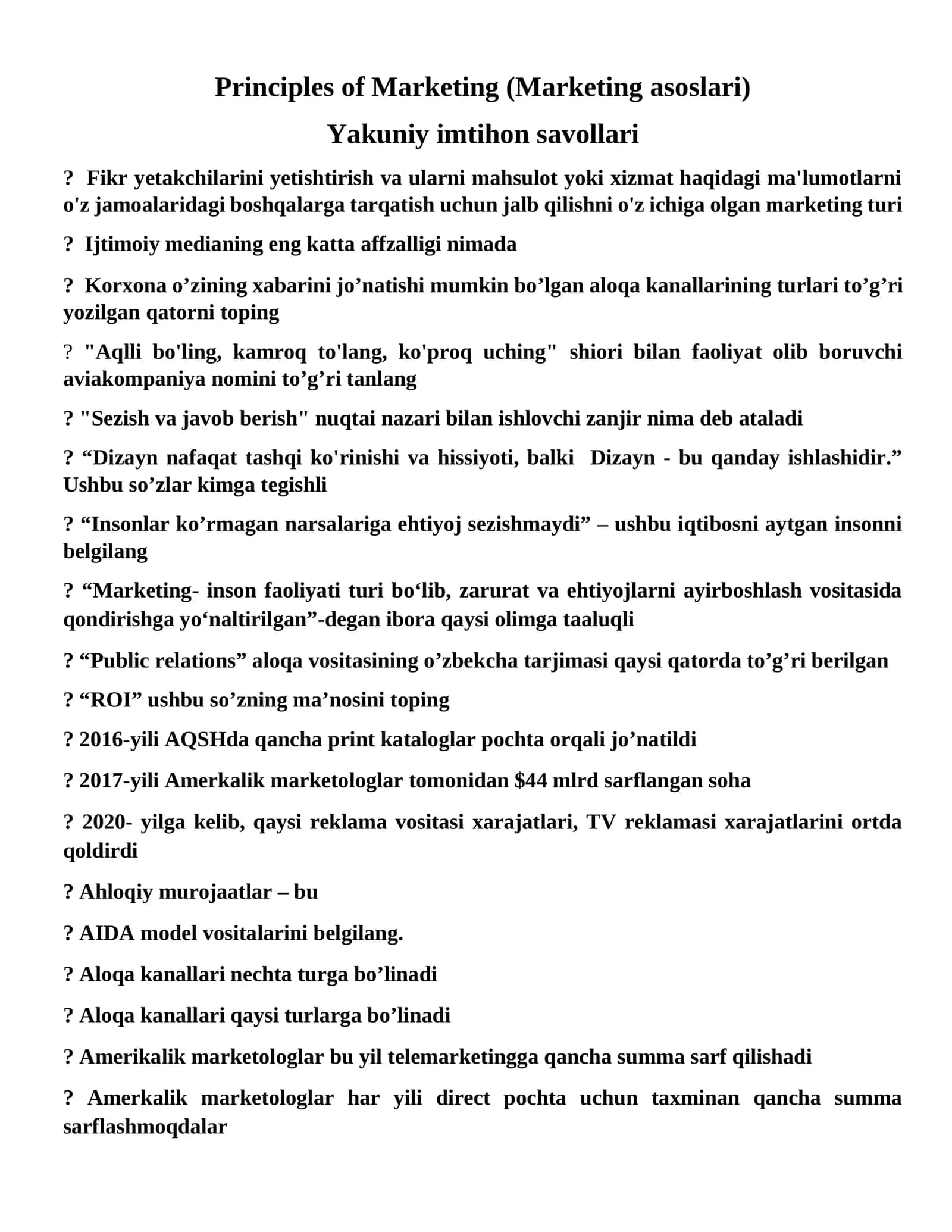 Principles of Marketing (Marketing asoslari) 1