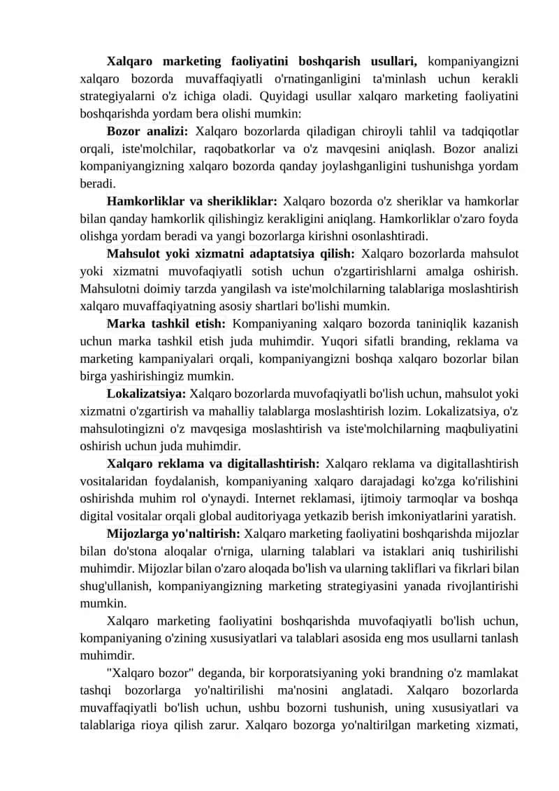 Xalqaro Marketing strategiyalari 1