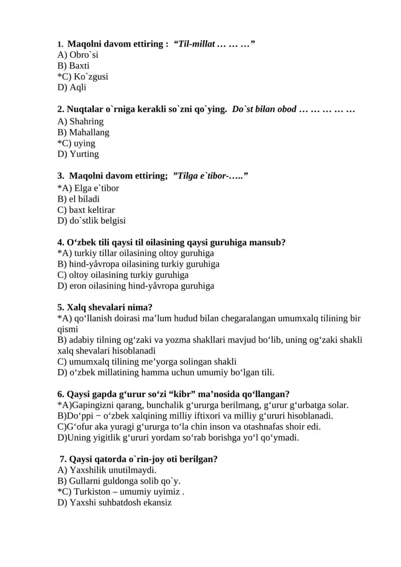 Maqolni davom ettiring:“Til-millat … … …” 1