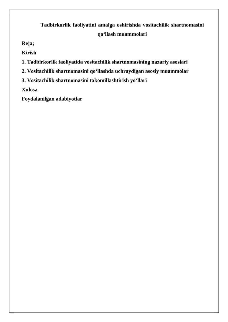 Vositachilik shartnomasini qo‘llash muammolari 1