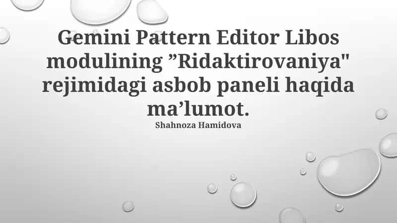 Gemini Pattern Editor Libos modulining ”Ridaktirovaniya" rejimidagi asbob paneli 1