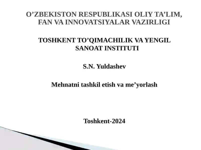 Mehnatni tashkiletish va me'yoriy tashkilotlar