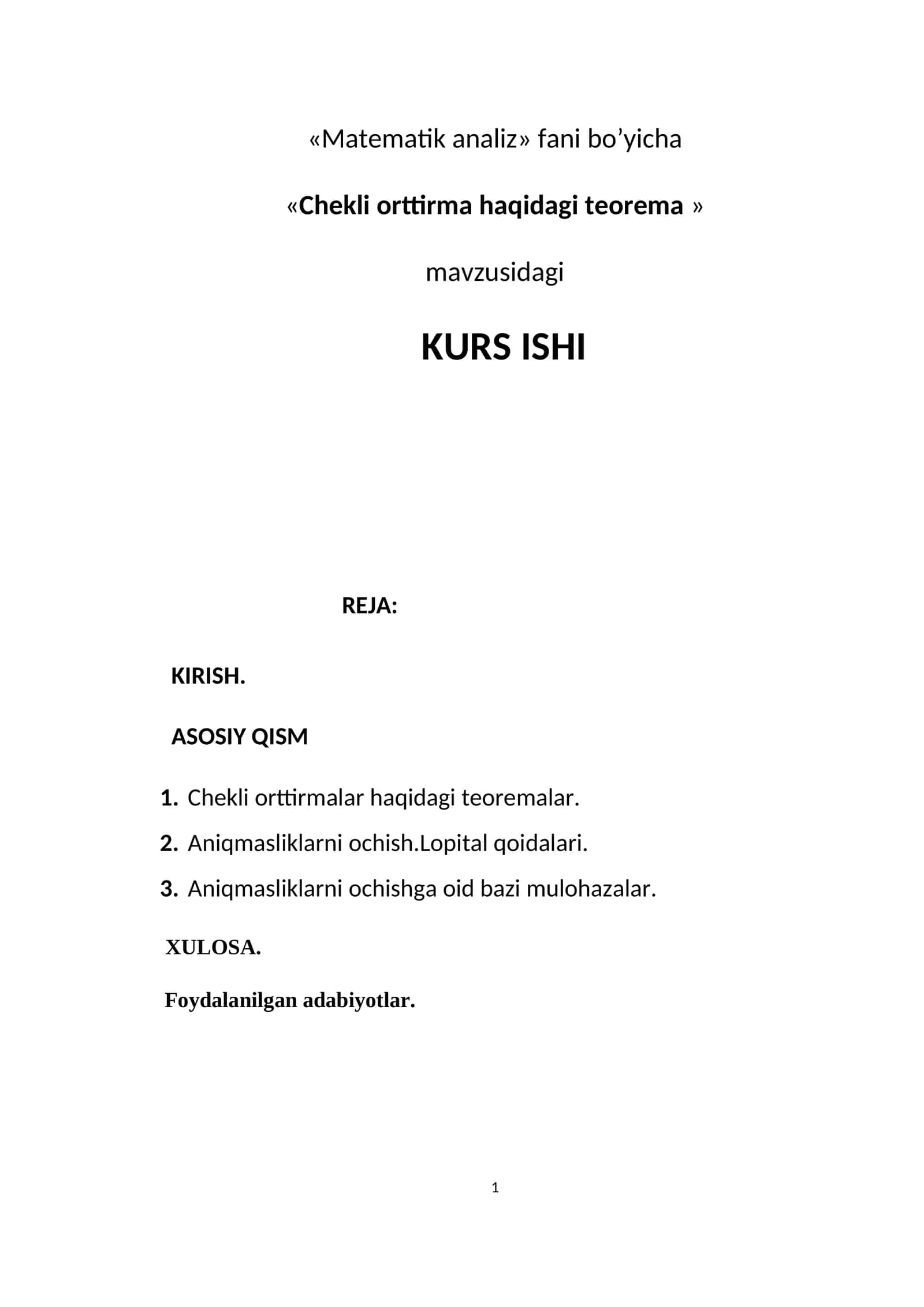 Chekli orttirma haqidagi teorema 1