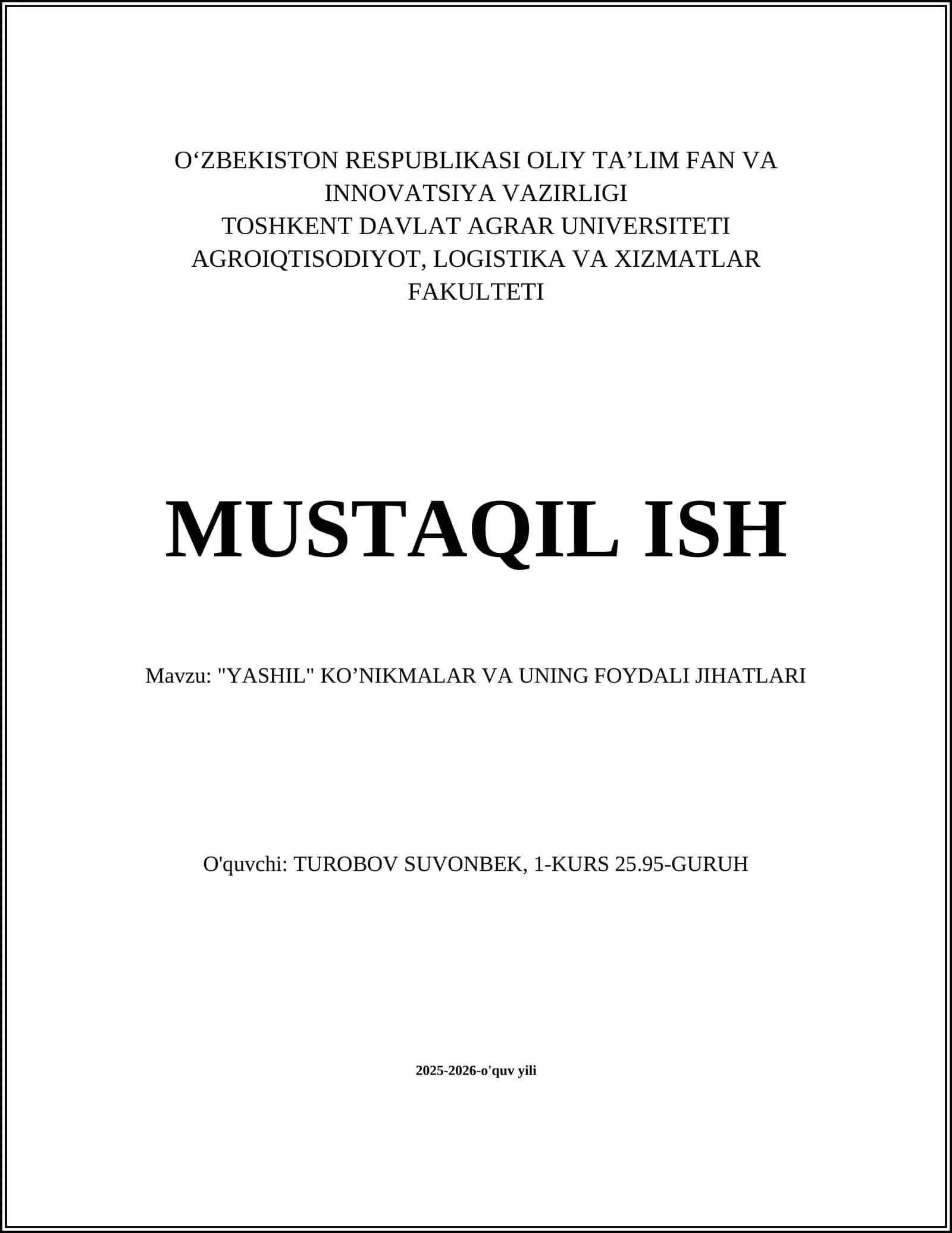 "YASHIL" KOʼNIKMALAR VA UNING FOYDALI JIHATLARI 1