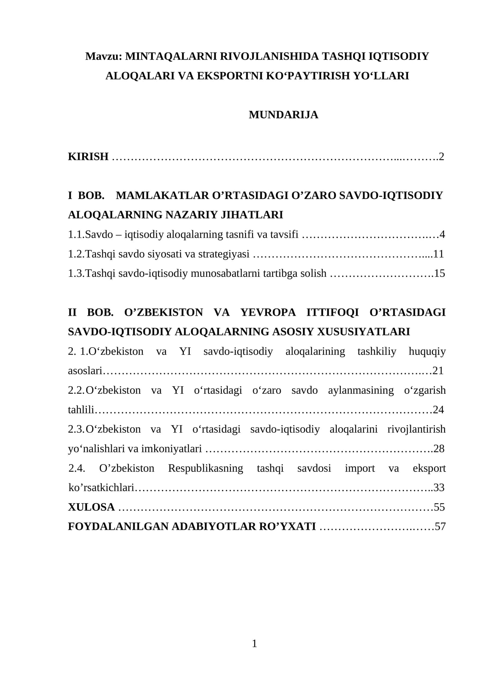 MINTAQALARNI RIVOJLANISHIDA TASHQI IQTISODIY ALOQALARI VA EKSPORTNI KOʻPAYTIRISH YOʻLLARI 1