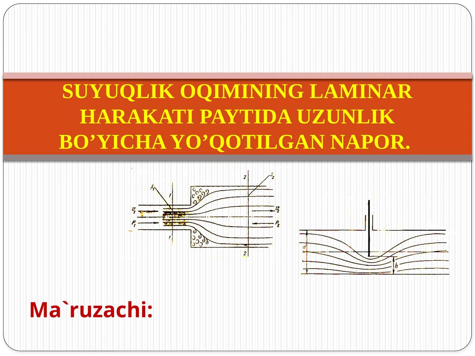 SUYUQLIK OQIMINING LAMINAR HARAKATI PAYTIDA UZUNLIK BO’YICHA YO’QOTILGAN NAPOR 1