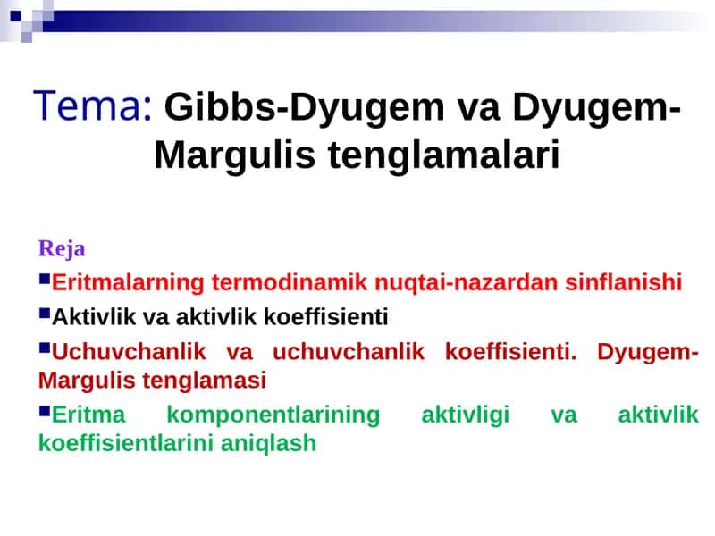 Gibbs-Dyugem va Dyugem-Margulis tenglamalari 1