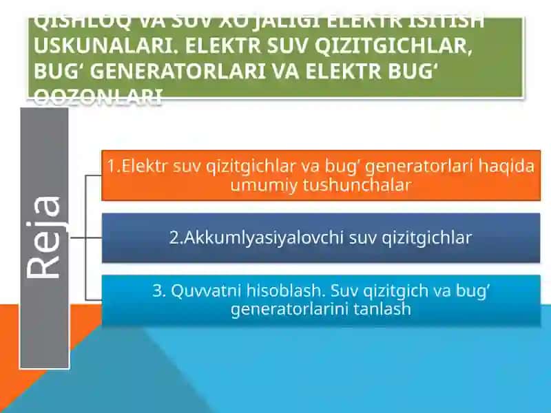Elektr suv qizitgichlar va bug‘ generatorlari