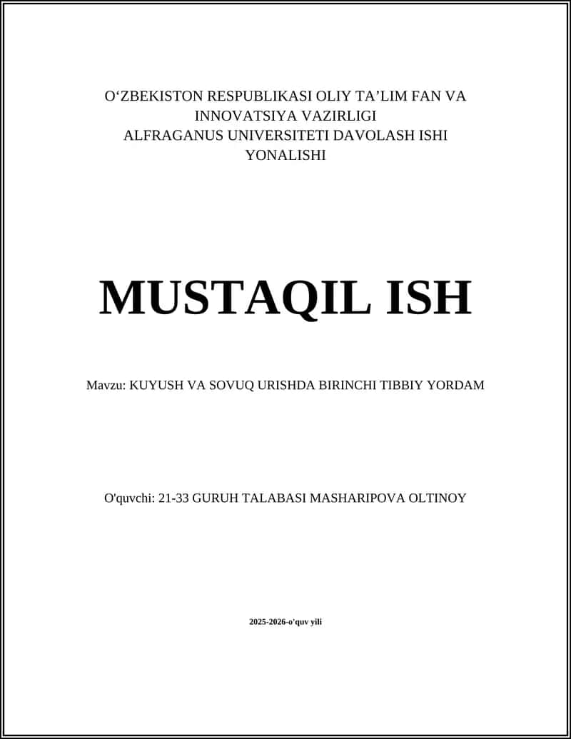 KUYUSH VA SOVUQ URISHDA BIRINCHI TIBBIY YORDAM 1