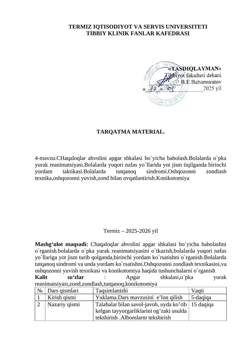 TIBBIY KLINIK FANLAR KAFEDRASI TARQATMA MATERIAL 1