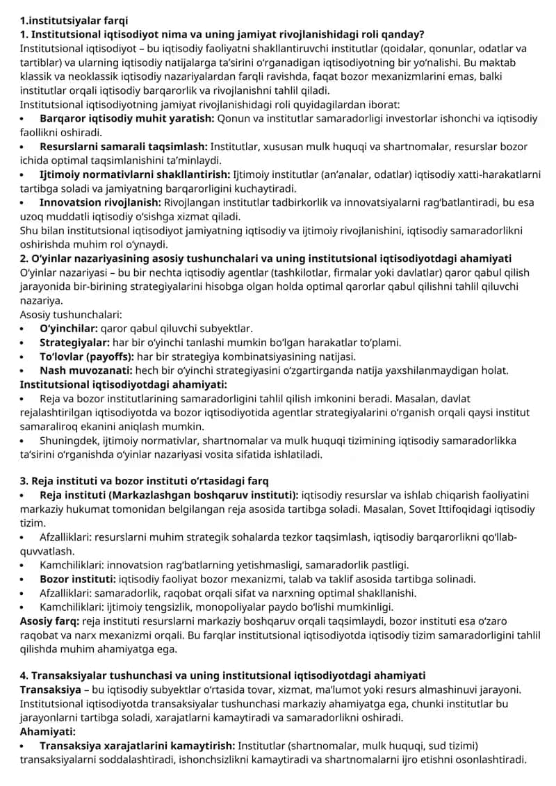 Institutsional iqtisodiyotning jamiyat rivojlanishidagi roli 1