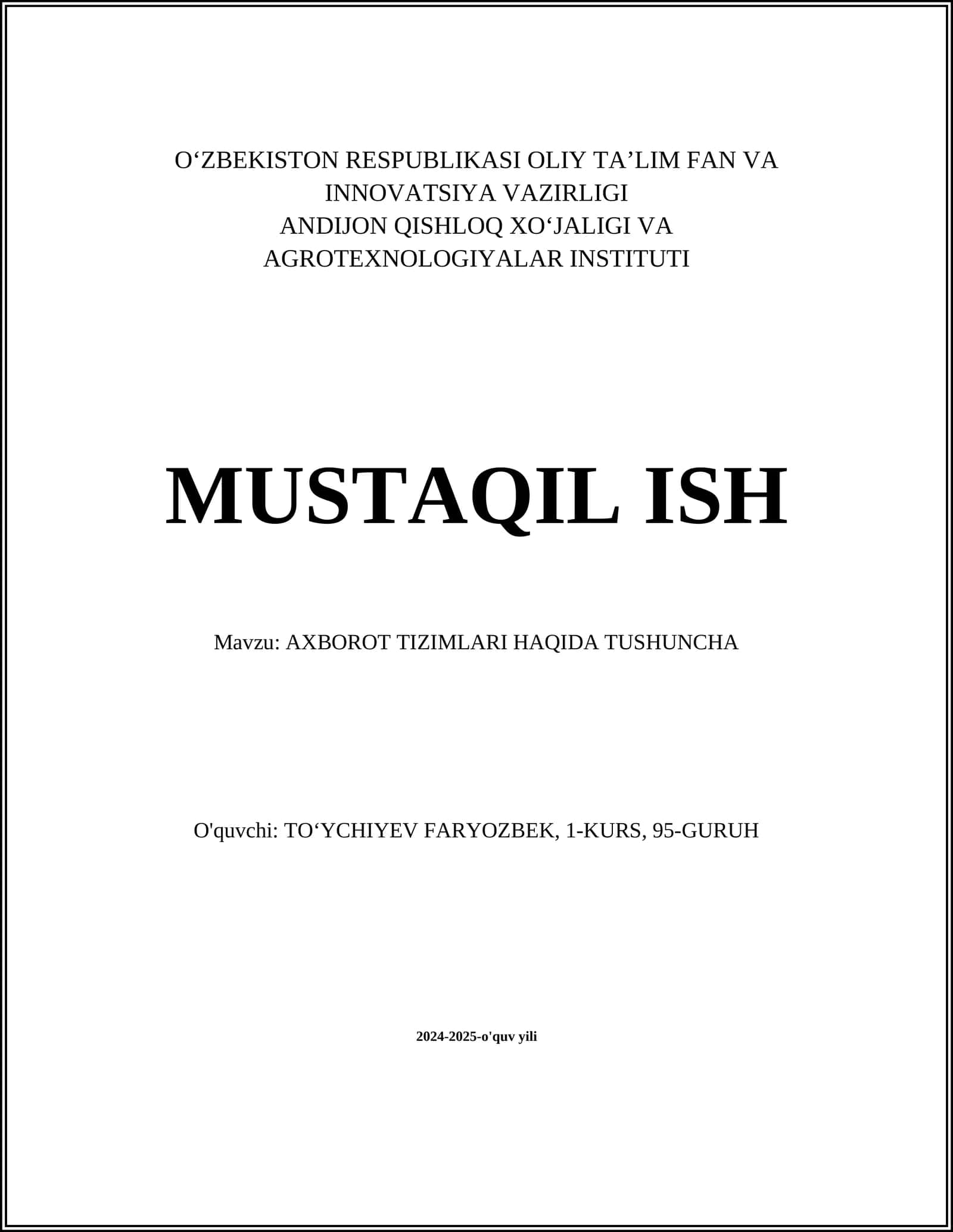 Axborot tizimlari ta'rifi 1