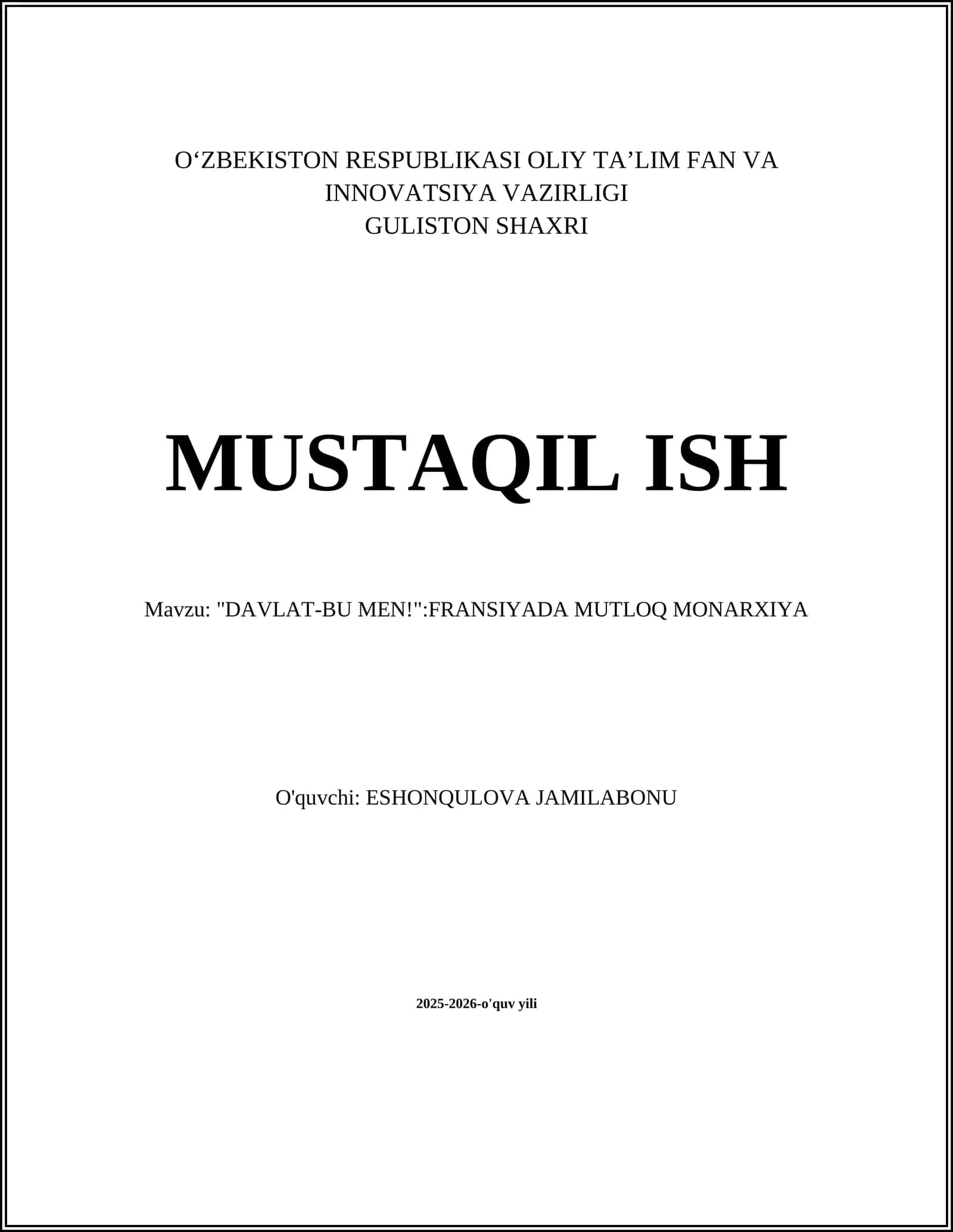 "DAVLAT-BU MEN!": FRANSIYADA MUTLOQ MONARXIYA 1