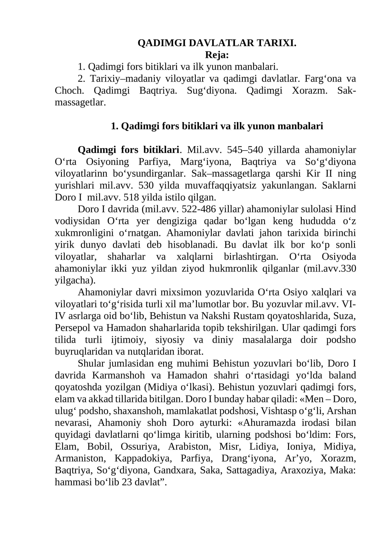 QADIMGI DAVLATLAR TARIXI 1
