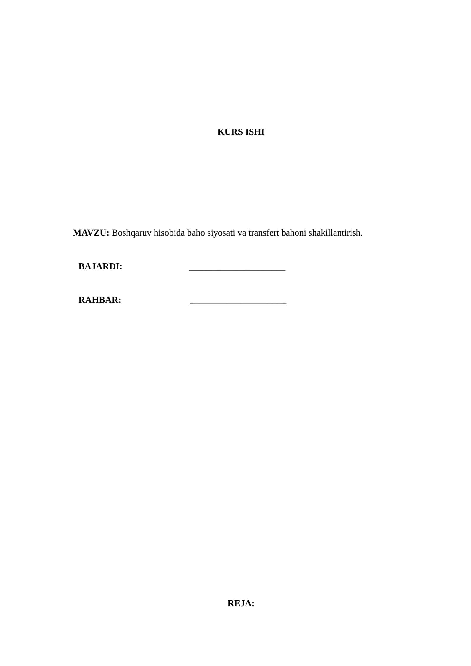 Boshqaruv hisobida baho siyosati va transfert bahoni shakillantirish 1