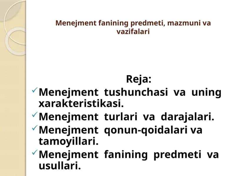 Menejment fanining predmeti, mazmuni va vazifalari 1