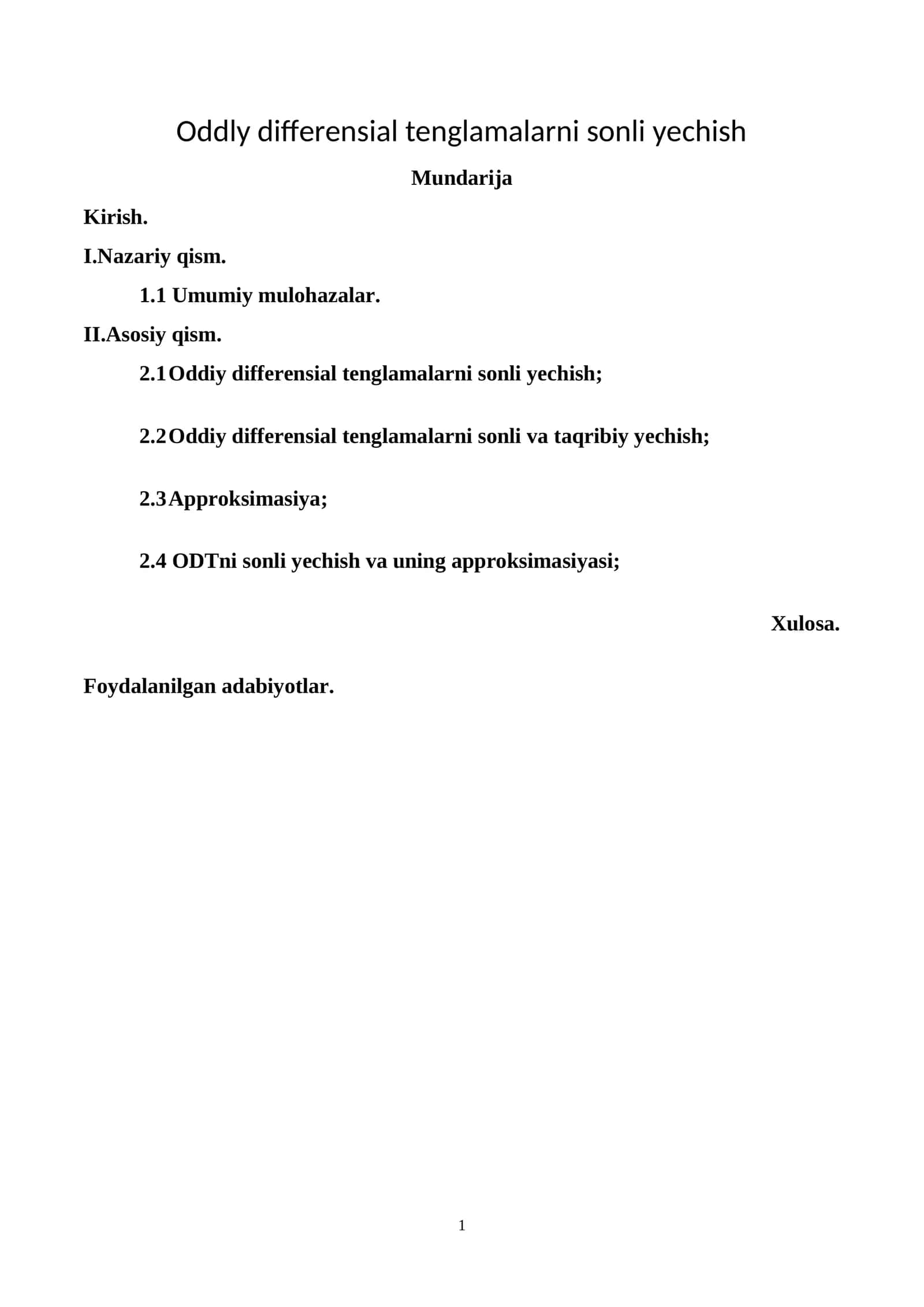 Oddiy differensial tenglamalarni sonli yechish 1