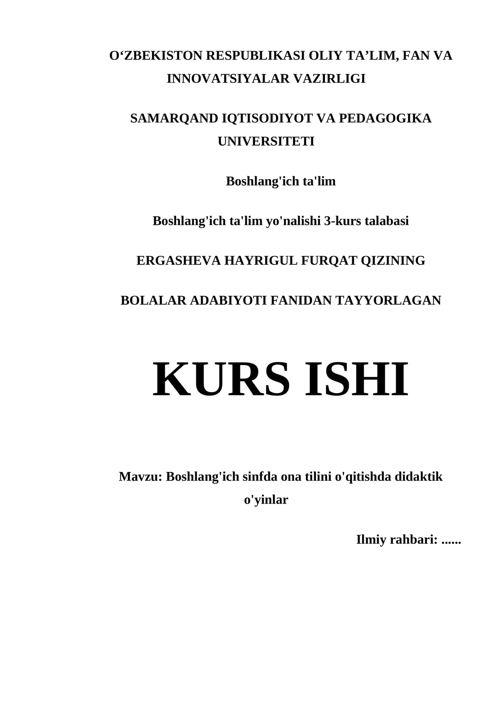 BOLALAR ADABIYOTI KURS ISHI 1