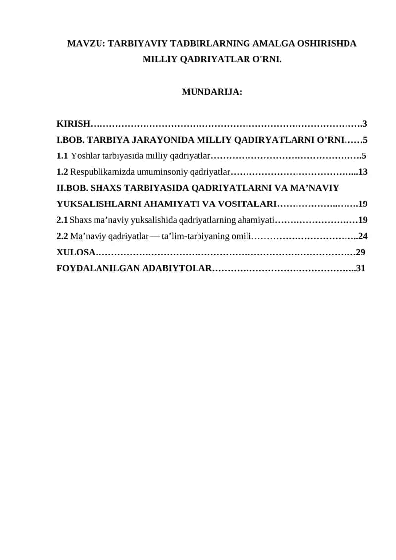 TARBIYAVIY TADBIRLARNING AMALGA OSHIRISHDA MILLIY QADRIYATLAR O'RNI 1