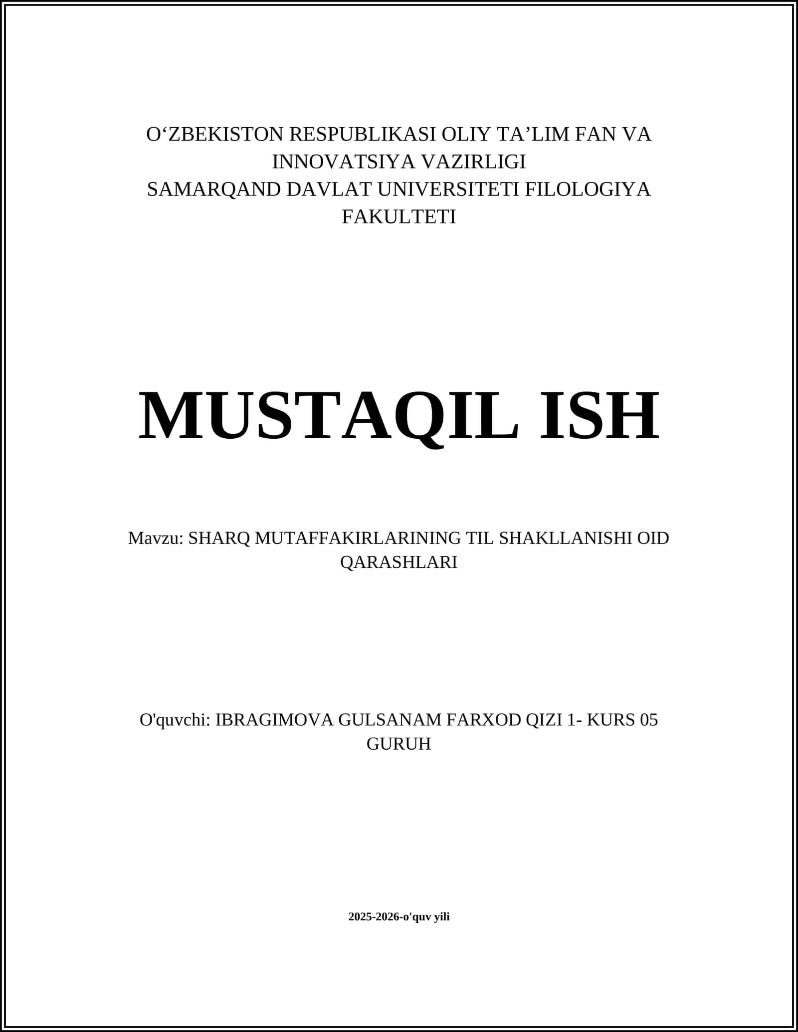 SHARQ MUTAFFAKIRLARINING TIL SHAKLLANISHI OID QARASHLARI 1