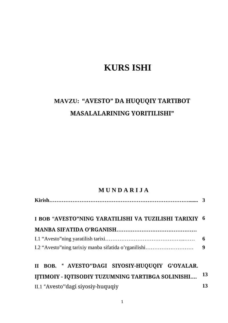 “AVESTO” DA HUQUQIY TARTIBOT MASALALARINING YORITILISHI” 1