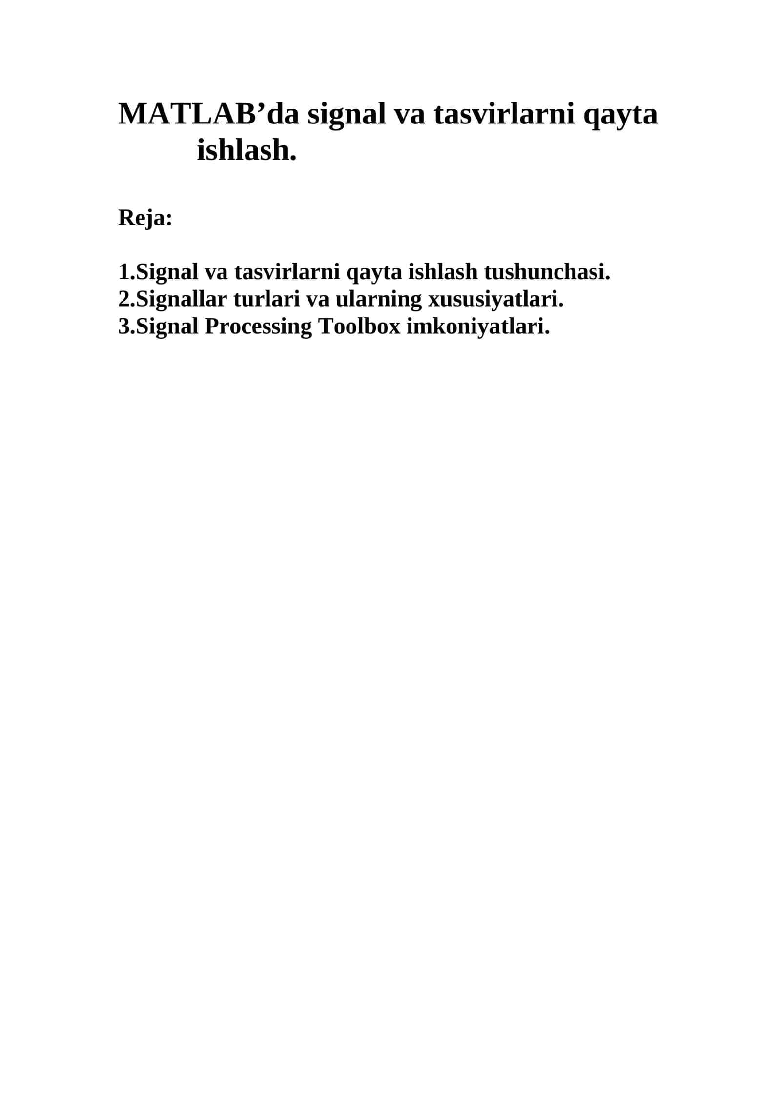 Signal va tasvirlarni qayta ishlash MATLAB'da 1
