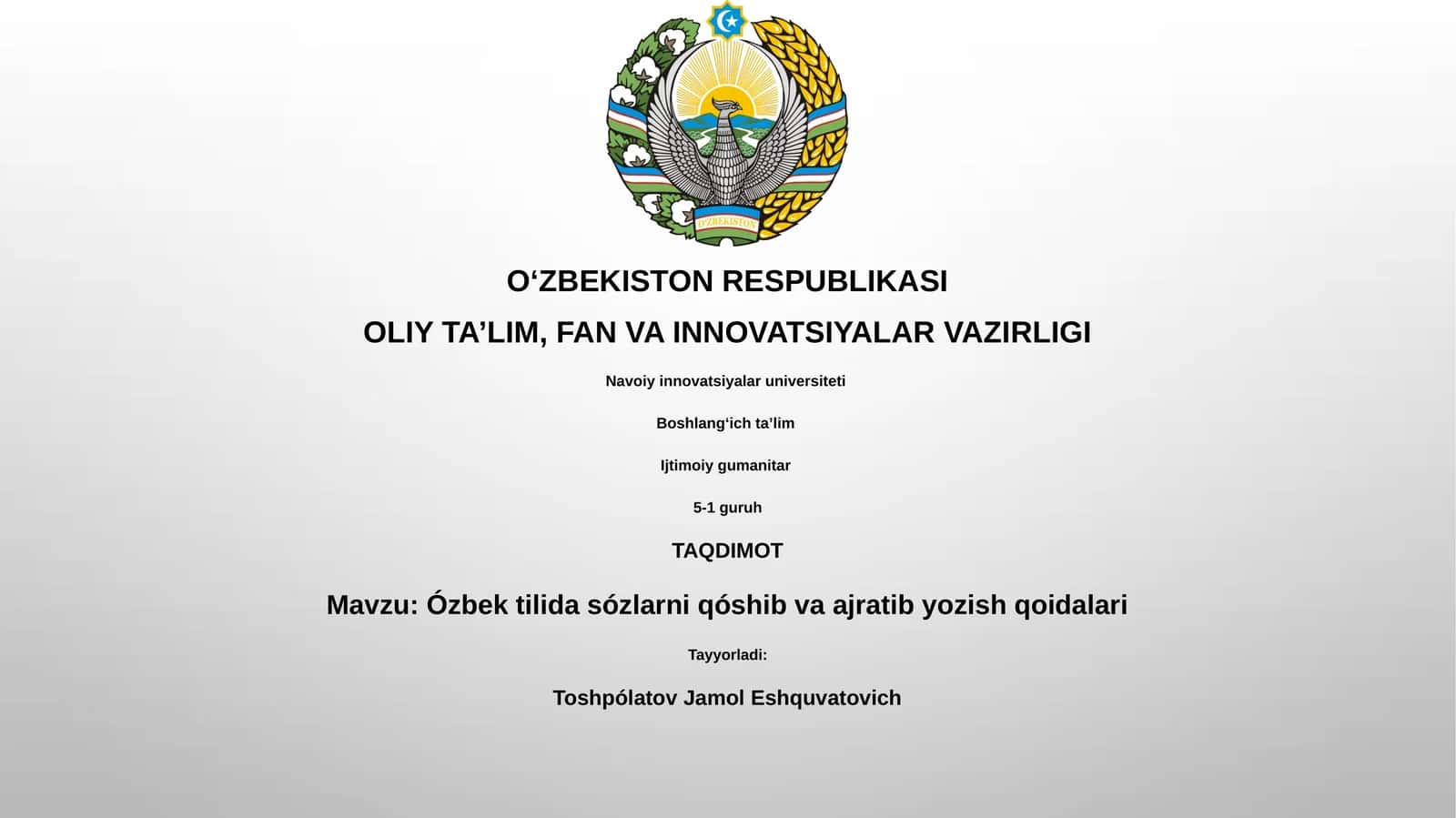 Ózbek tilida sózlarni qóshib va ajratib yozish qoidalari 1