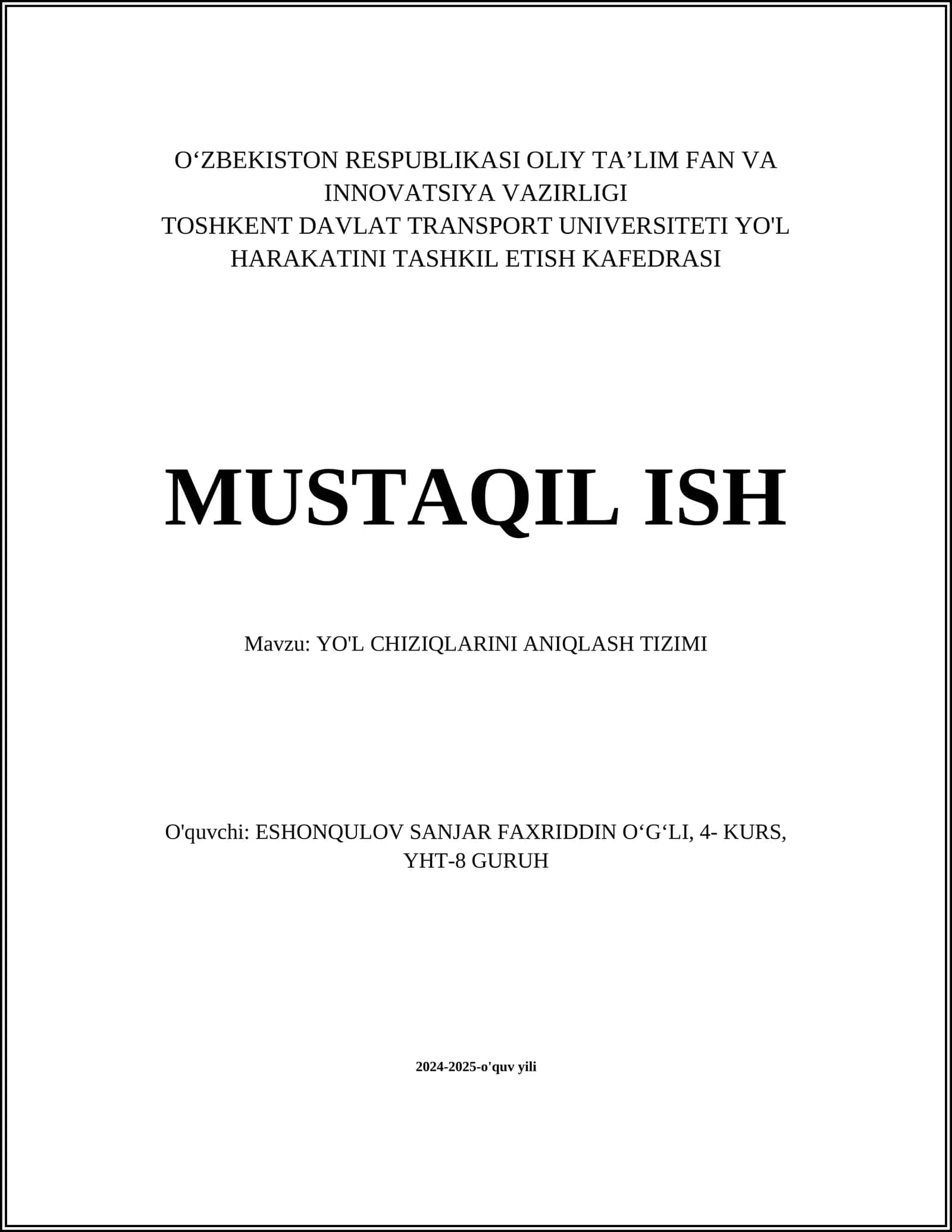 YO'L CHIZIQLARINI ANIQLASH TIZIMI 1