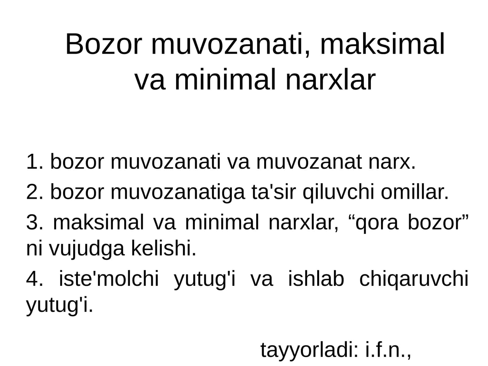 Bozor muvozanati, maksimal va minimal narхlar 1