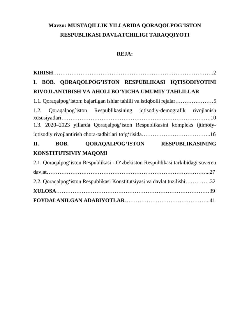 MUSTAQILLIK YILLARIDA QORAQOLPOG’ISTON RESPUBLIKASI DAVLATCHILIGI TARAQQIYOTI 1