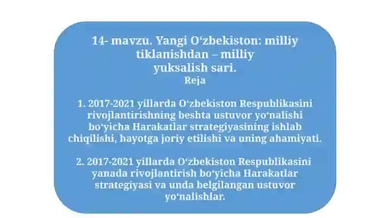 Yangi O‘zbekiston: milliy tiklanish dan – milliy yuksalish sari