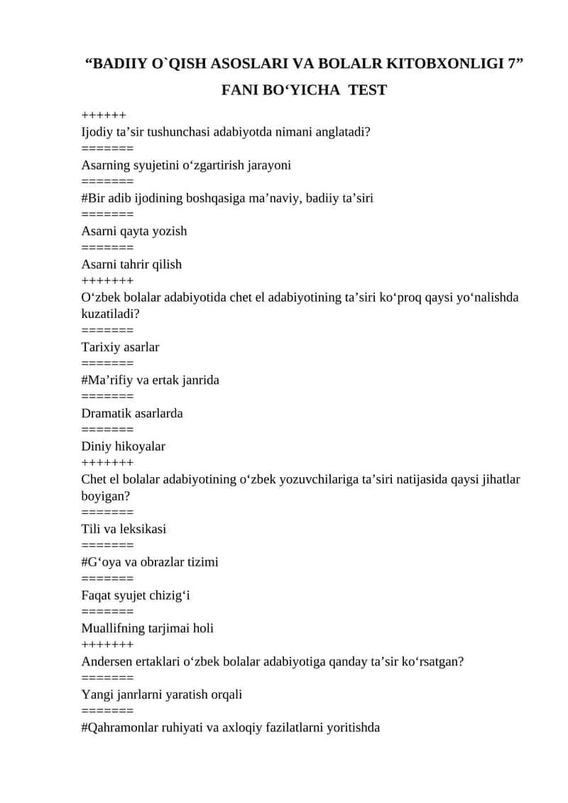 BADIIY O`QISH ASOSLARI VA BOLALR KITOBXONLIGI 7 1