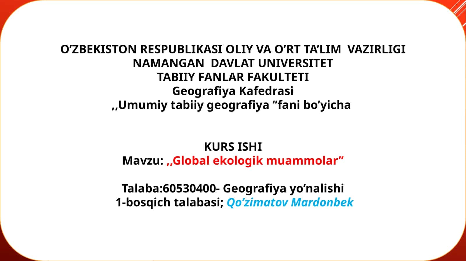 Mavzu: "Globalekologikmuammolar" 1