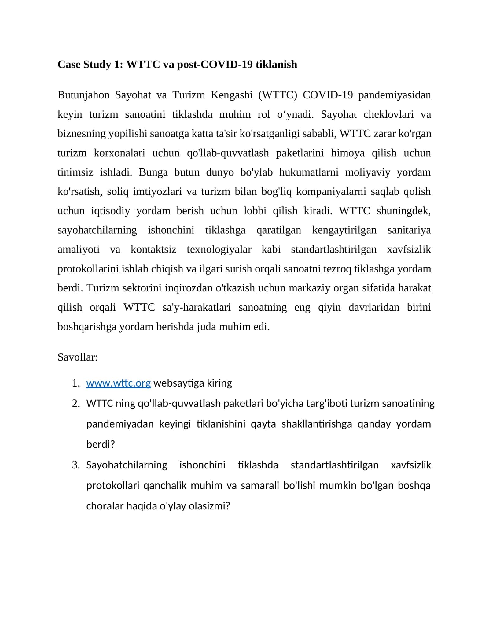 WTTC va post-COVID-19 tiklanish 1