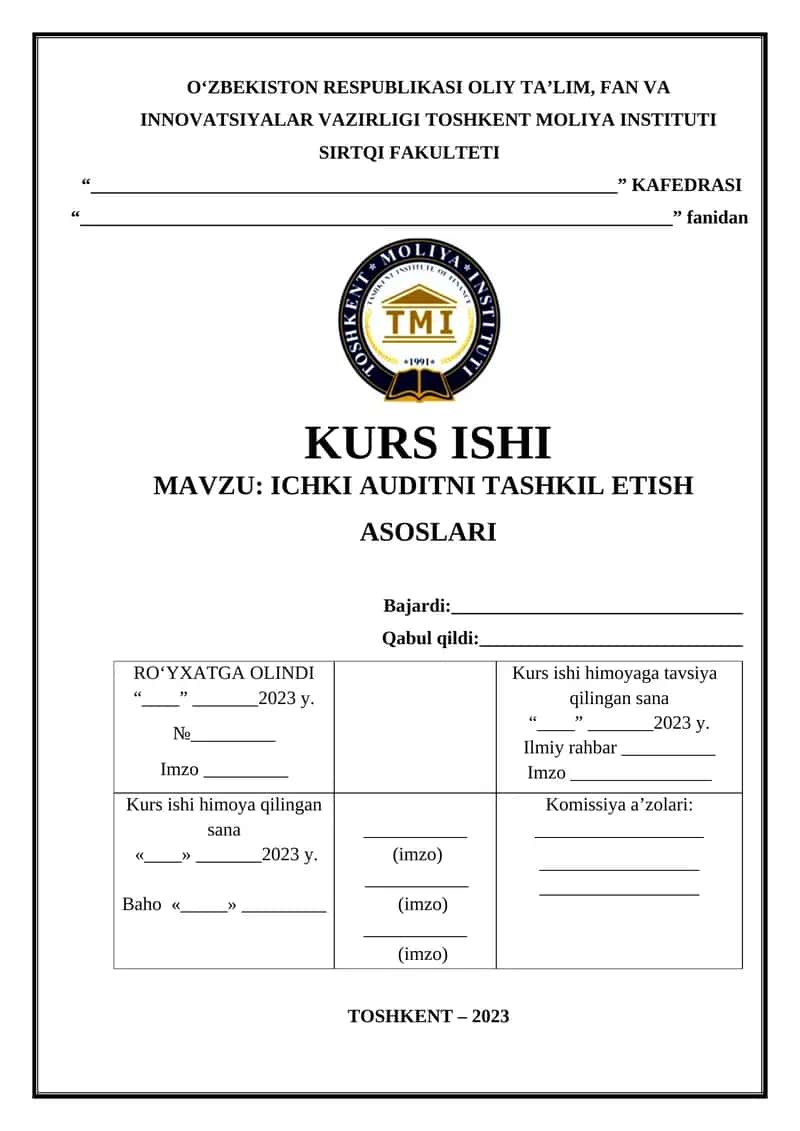 Ichki auditni tashkil etish asoslari 1