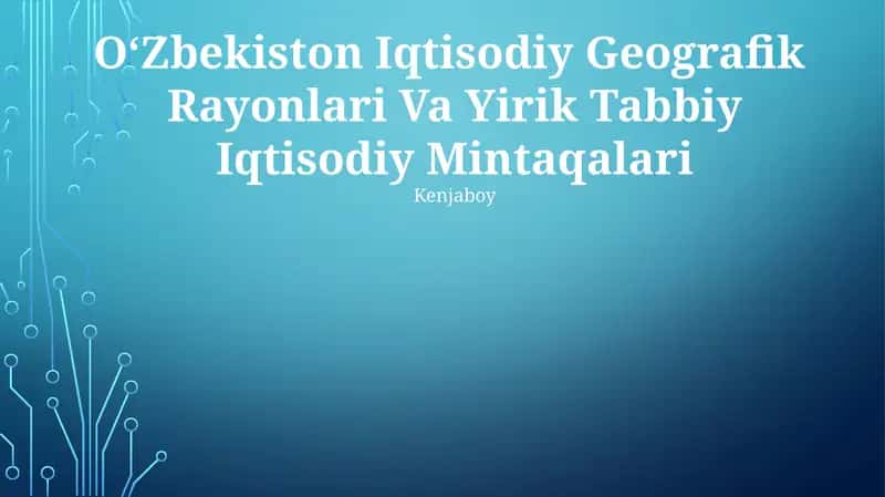 Oʻzbekiston Iqtisodiy Geografik Rayonlari Va Yirik Tabbiy Iqtisodiy Mintaqalari 1