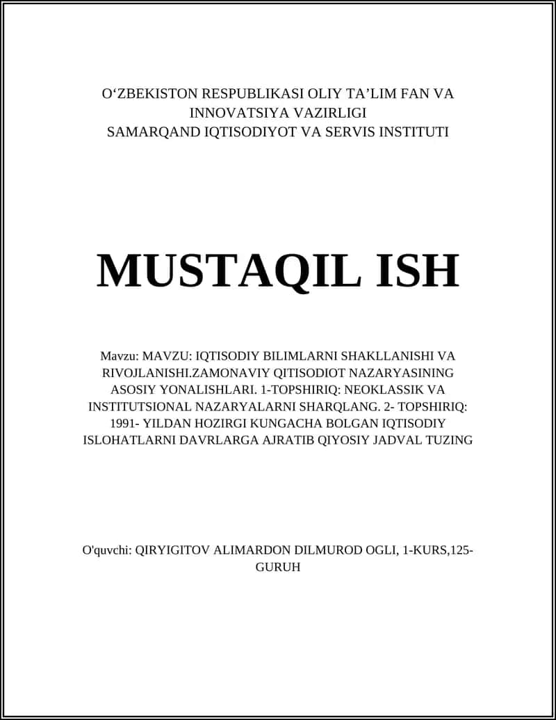 IQTISODIY BILIMLARNI SHAKLLANISHI VA RIVOJLANISHI 1