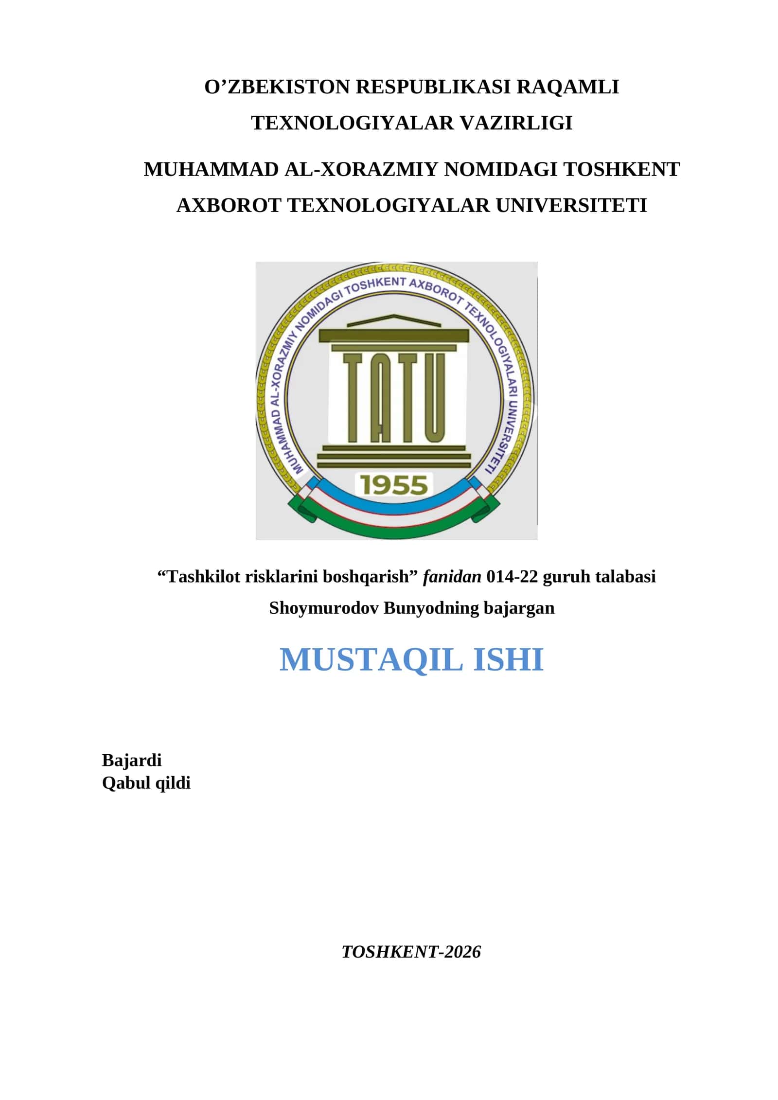 Ihtiyoriy 1 o’z brendiga ega bo’lgan tashkilot olib uni tahlil qilib yuzaga kelishi mumkun bo’lgan risklarni baholash hamda solishtirma tahlil qilib yozib tushuntirib bering 1
