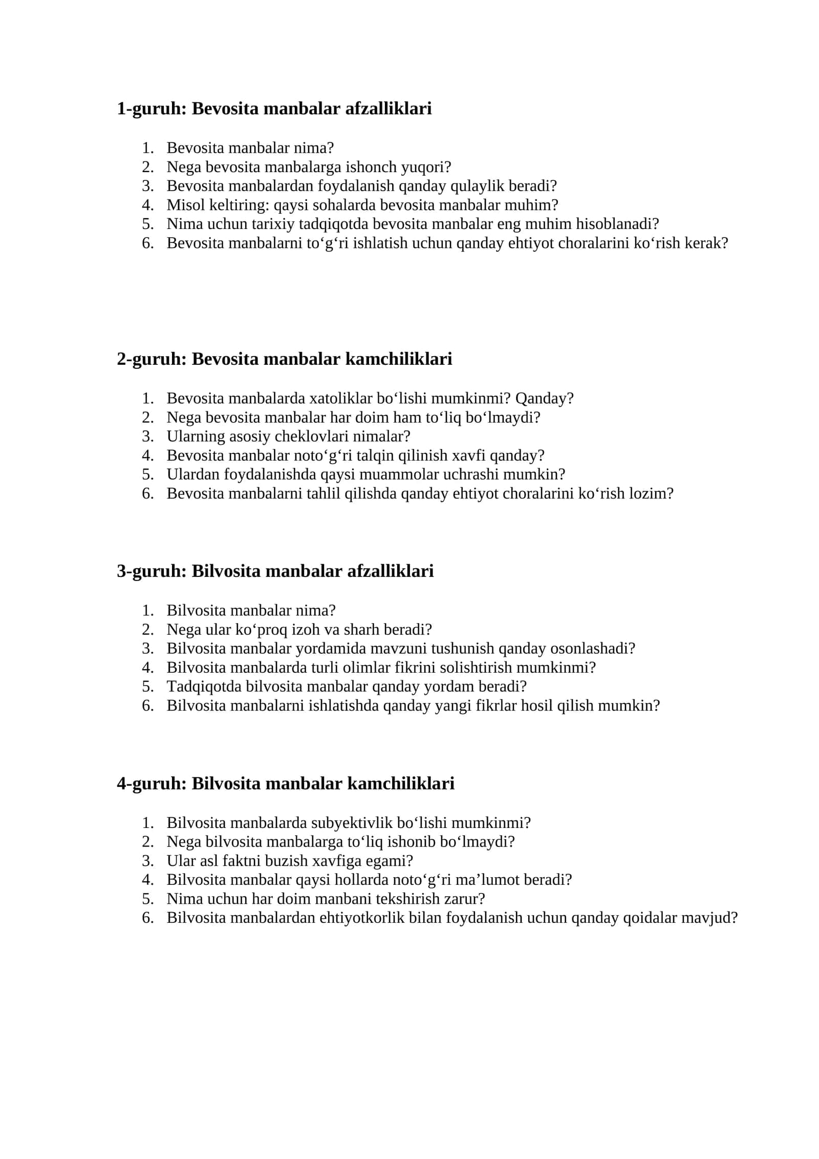 Bevosita manbalar afzalliklari 1