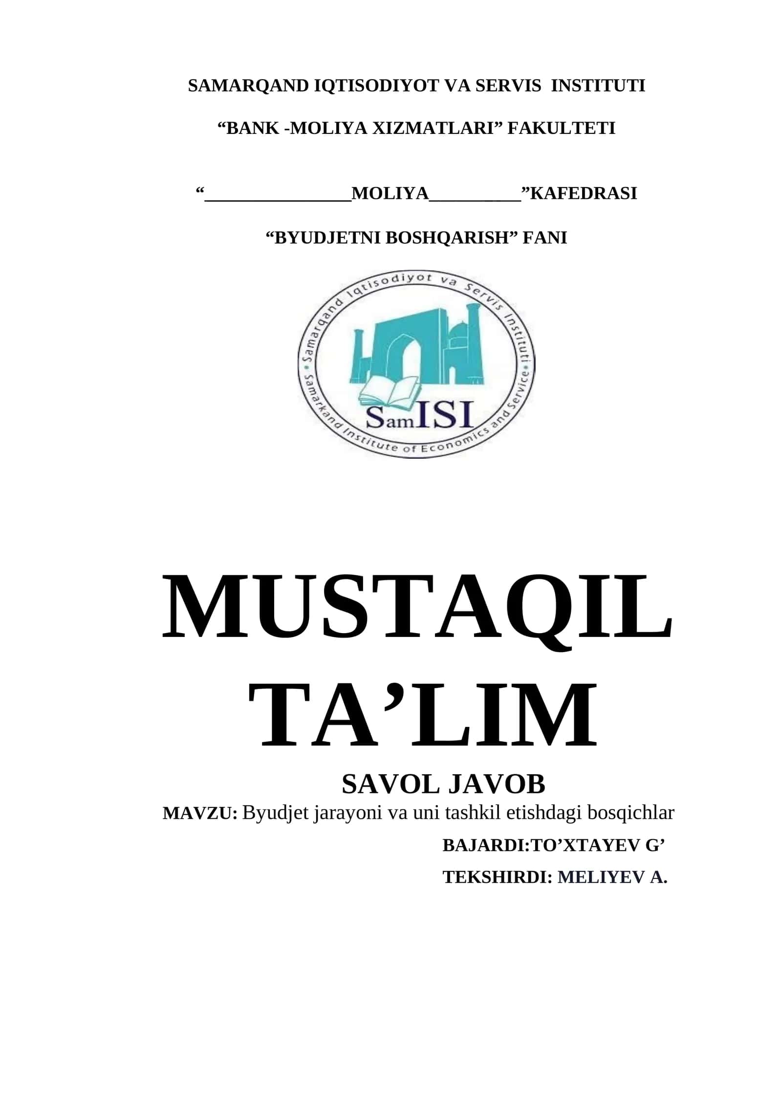 "Byudjеt jarayoni va uni tashkil etishdagi bosqichlar" 1