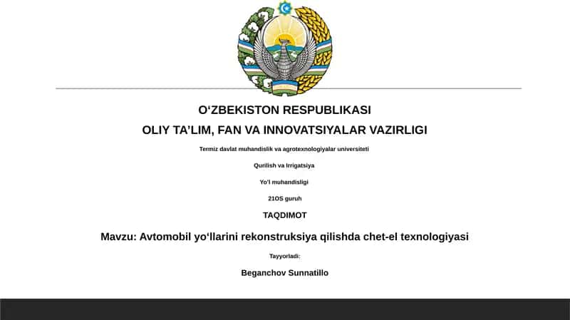 Avtomobil yoʻllarini rekonstruksiya qilishda chet-el texnologiyasi 1