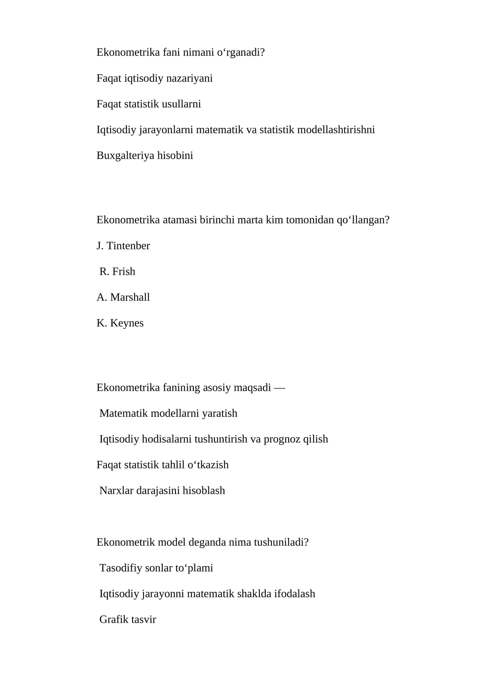 Ekonometrika fanining asosiy maqsadi 1