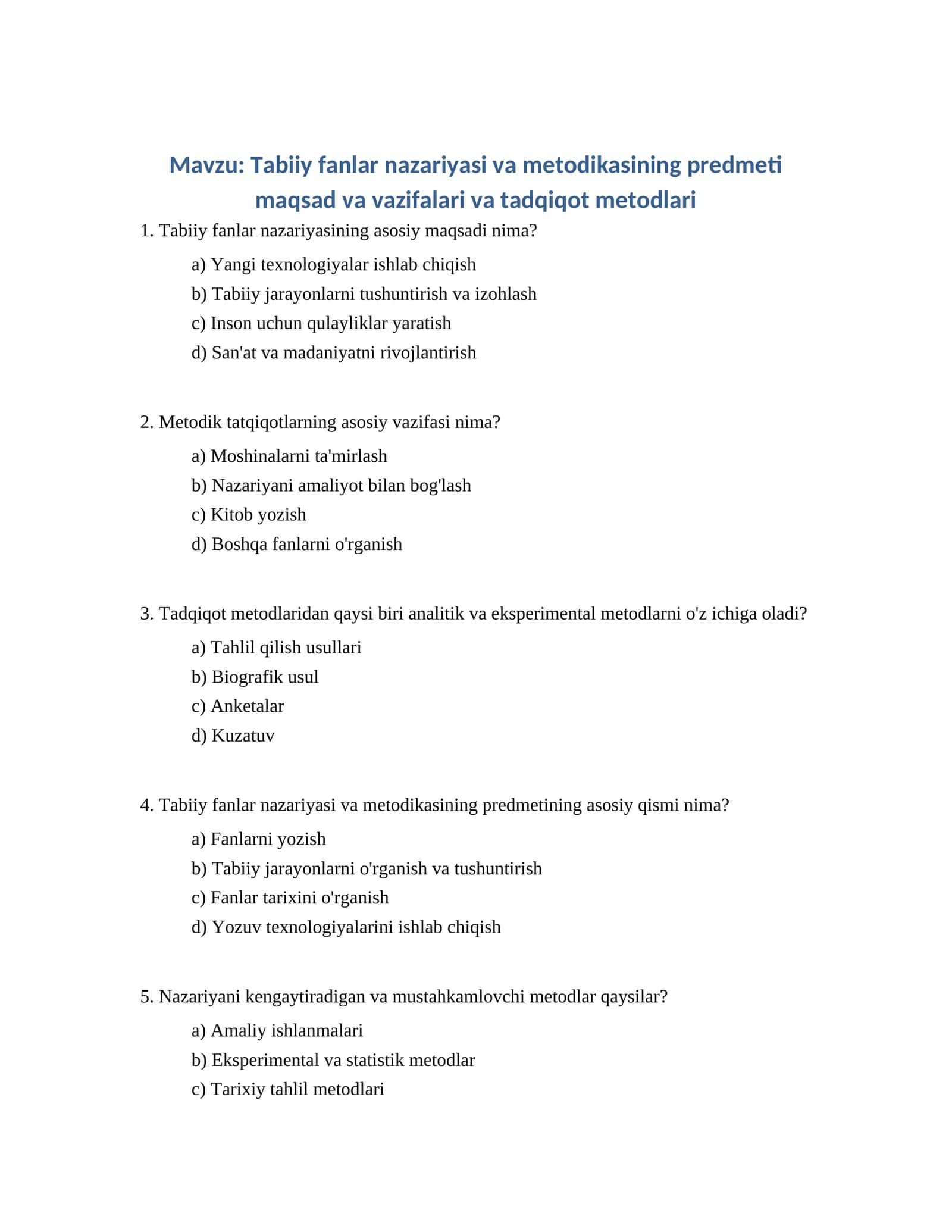 Tabiiy fanlar nazariyasi va metodikasining predmeti maqsad va vazifalari va tadqiqot metodlari 1