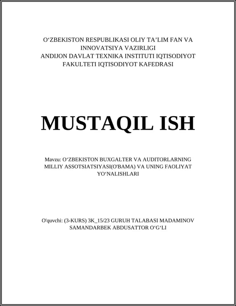 O‘zbekiston Buxgalter va Auditorlarning Milliy Assotsiatsiyasi(O'BAMA) va uning Faoliyat Yo‘nalishlari 1