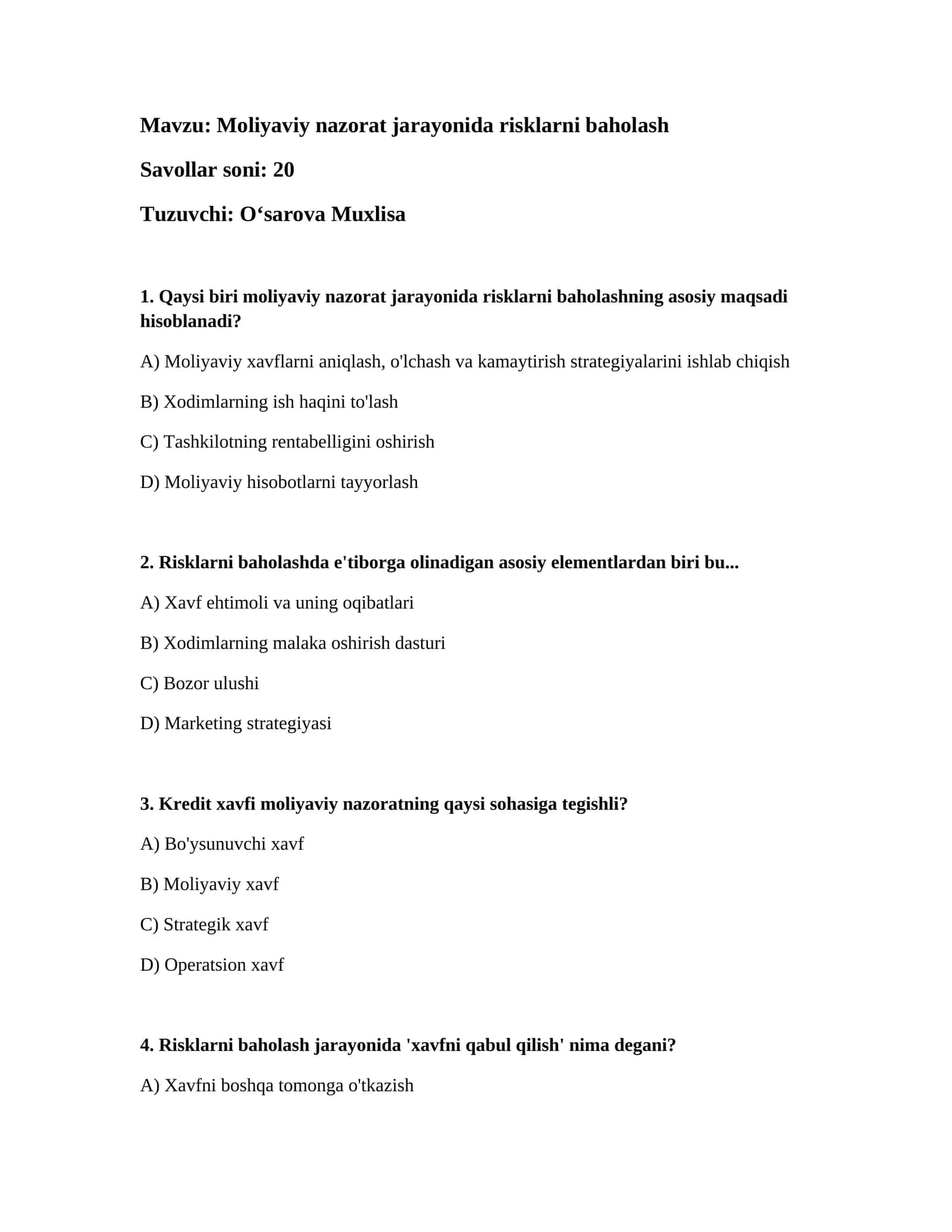 Moliyaviy nazorat jarayonida risklarni baholash 1