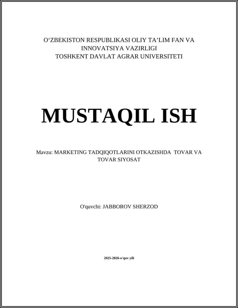 MARKETING TADQIQOTLARINI OTKAZISHDA TOVAR VA TOVAR SIYOSAT 1