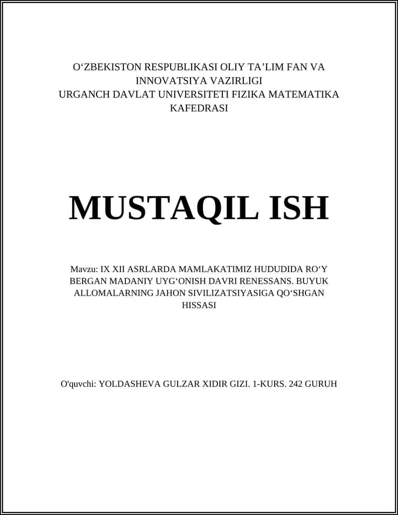 IX XII ASRLARDA MAMLAKATIMIZ HUDUDIDA ROʻY BERGAN MADANIY UYGʻONISH DAVRI RENESSANS 1