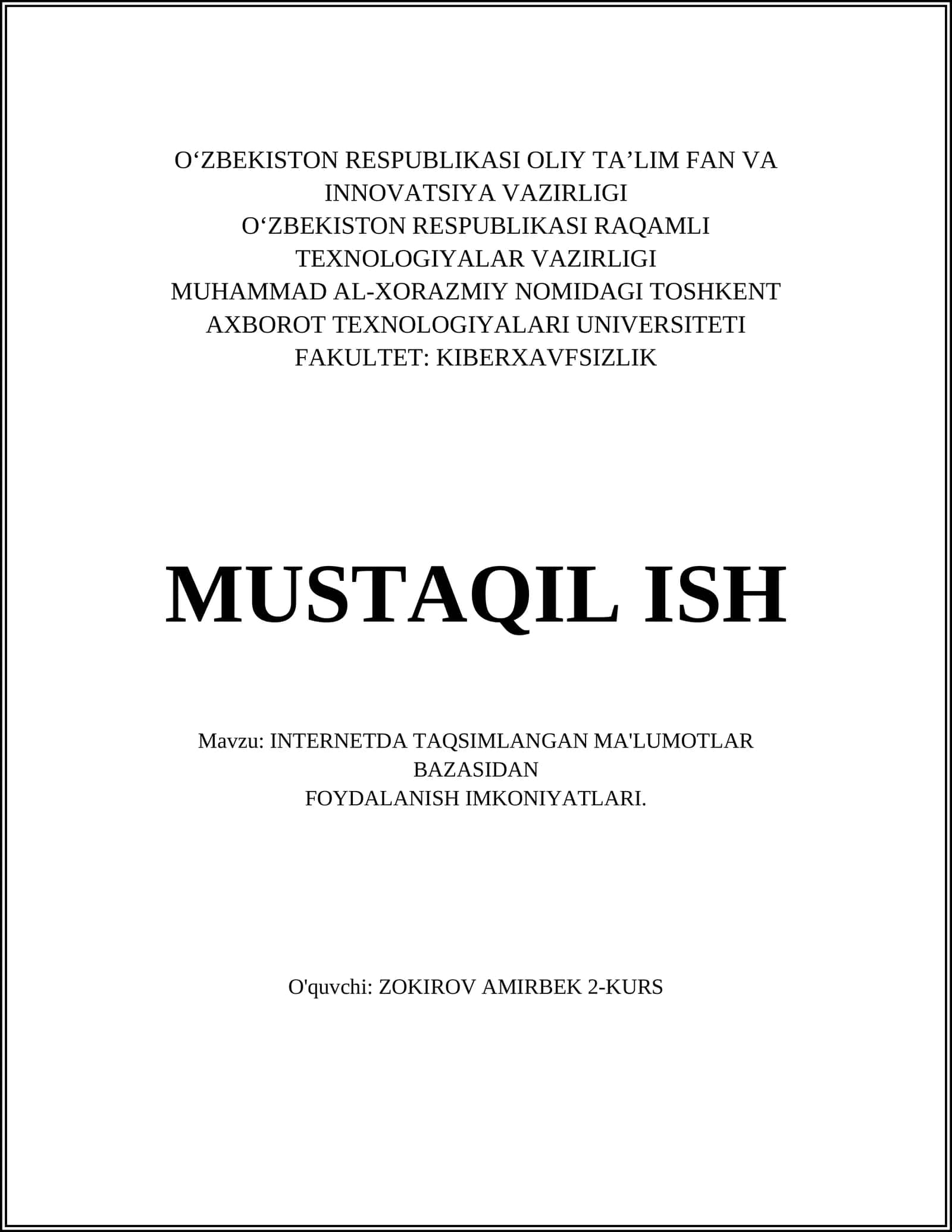 INTERNETDA TAQSIMLANGAN MA'LUMOTLAR BAZASIDAN FOYDALANISH IMKONIYATLARI 1