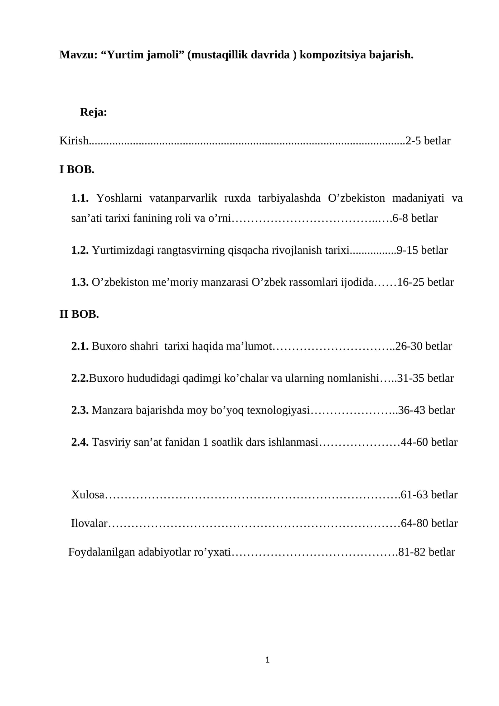 Yurtim jamoli” (mustaqillik davrida ) kompozitsiya bajarish. Diplom ishi. Kurs ishi 1