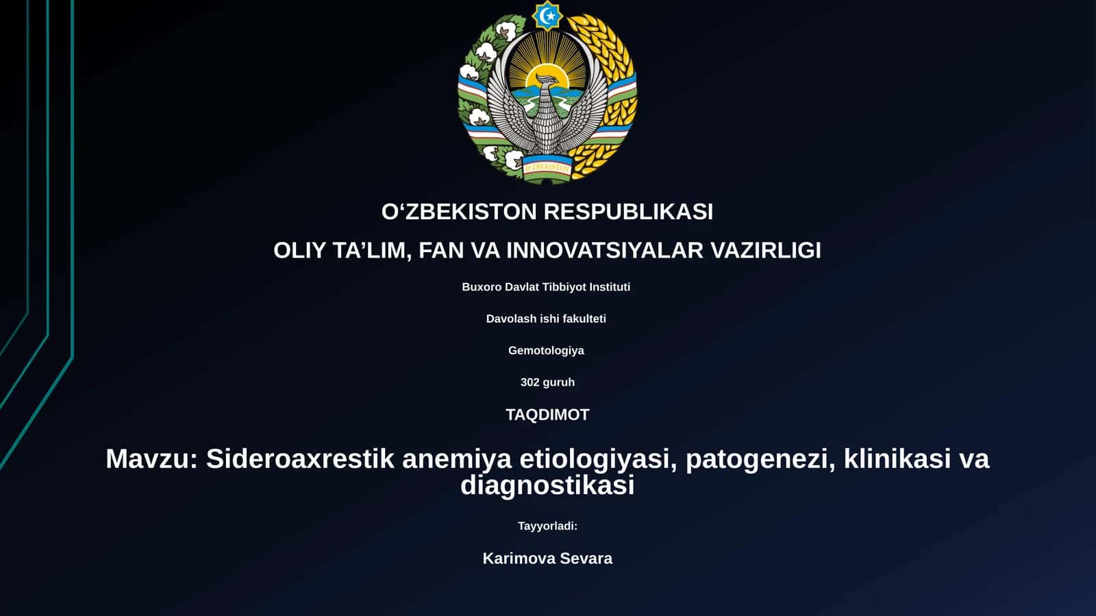 Sideroaxrestik anemiya etiologiyasi, patogenezi, klinikasi va diagnostikasi 1